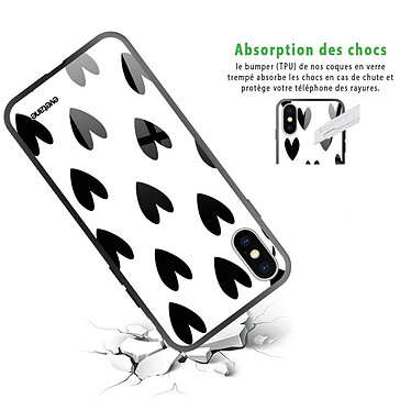 Avis Evetane Coque en verre trempé iPhone Xs Max Coeurs Noirs
