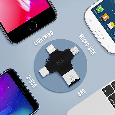 Avis Avizar Lecteur Carte Micro-SD 4 en 1 USB-C / Lightning / Micro-USB / USB Compact Noir