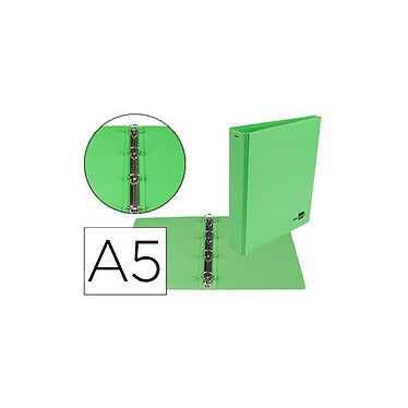 LIDERPAPEL Classeur 4 anneaux ronds 25mm a5 carton rembordé pvc coloris vert pistache