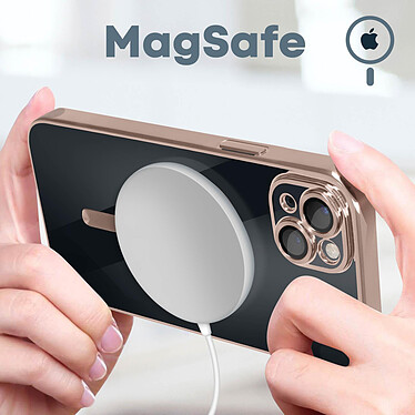 Avis Avizar Coque MagSafe pour iPhone 14 Plus Silicone Protection Caméra  Contour Chromé Rose Gold
