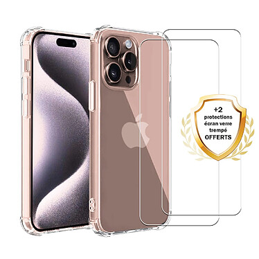 Evetane Coque iPhone 16 Pro Antichoc Silicone + 2 Vitres en verre trempe Protection ecran