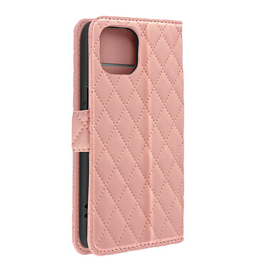 Avizar Étui pour iPhone 15 Portefeuille Design rhombique matelassé  rose