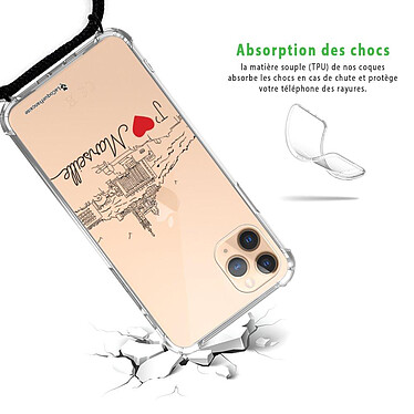 Avis LaCoqueFrançaise Coque cordon iPhone 11 Pro Max Dessin J'aime Marseille