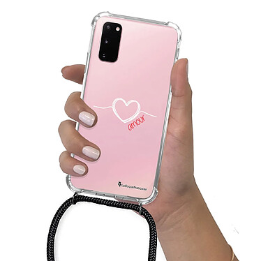 LaCoqueFrançaise Coque cordon Samsung Galaxy S20 Dessin Coeur Blanc Amour pas cher