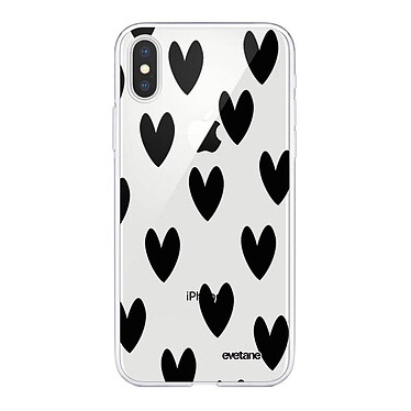 Evetane Coque iPhone X/Xs silicone transparente Motif Coeurs Noirs ultra resistant