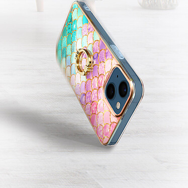 Acheter Avizar Coque iPhone 13 Bi-matière avec Bague de maintien Motif écaille Bleu et rose
