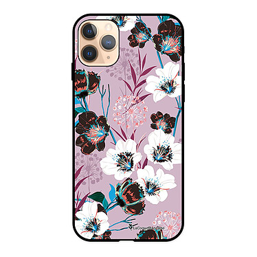 LaCoqueFrançaise Coque iPhone 11 Pro Silicone Liquide Douce noir Fleurs parme