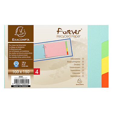EXACOMPTA Intercalaires pour fiches bristol carte 180g Forever 4 positions 100x150mm x 10