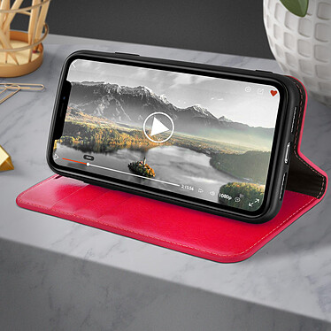Avizar Étui iPhone 11 Pro Max Folio Cuir Véritable Porte cartes Support Vidéo rouge pas cher