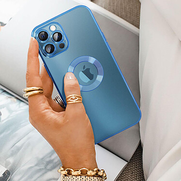 Acheter Avizar Coque iPhone 12 Pro Max Silicone Bloc Caméra Couvert  Transparent Contour Bleu Chromé