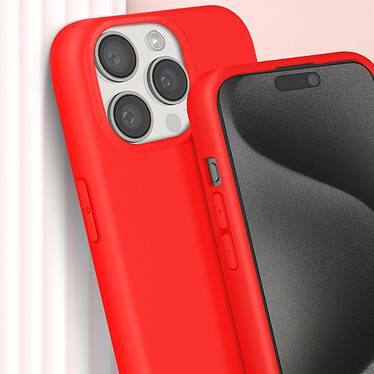 Avizar Coque Cordon pour iPhone 15 Pro Semi-Rigide Lanière Tour du Cou 80cm  Rouge pas cher