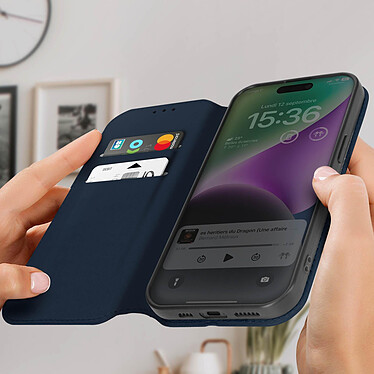Avis Avizar Étui pour iPhone 15 Pro Porte-carte Support Vidéo Clapet Magnétique  Bleu Nuit