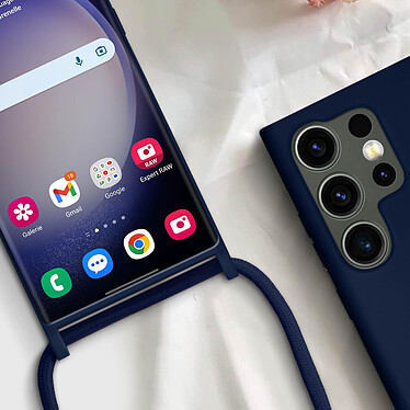 Avizar Coque Cordon pour Samsung Galaxy S23 Ultra Semi-rigide Lanière Tour du Cou 80cm  Bleu Nuit pas cher
