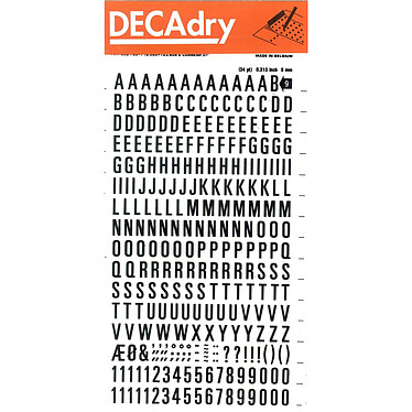DECADRY Lettres et Chiffres Transferts (1 Feuille) DD9F 8 mm Noir