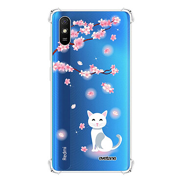 Evetane Coque Xiaomi Redmi 9A anti-choc souple angles renforcés transparente Motif Chat et Fleurs