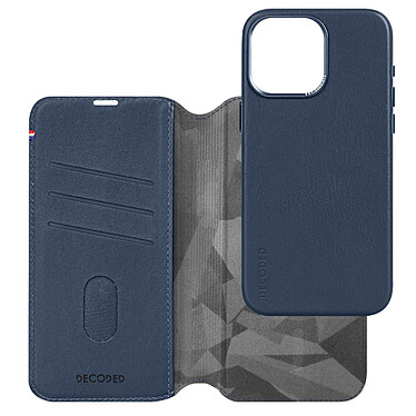 Decoded Étui Cuir pour iPhone 15 Pro Coque détachable Anti-chutes 1.2m Portefeuille Compatible MagSafe Bleu marine