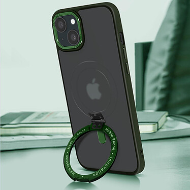 Avizar Coque MagSafe pour iPhone 15 Plus Silicone Gel Anneau Fonction Support  Dos Givré Contour Vert pas cher