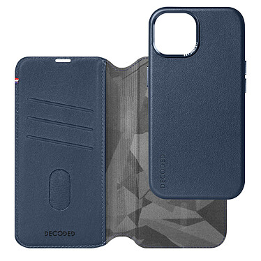 Decoded Étui Cuir pour iPhone 15 Plus Coque détachable Anti-chutes 1.2m Portefeuille Compatible MagSafe Bleu marine