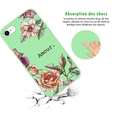 Avis LaCoqueFrançaise Coque iPhone 7/8/ iPhone SE 2020 Silicone Liquide Douce vert pâle Amour en fleurs