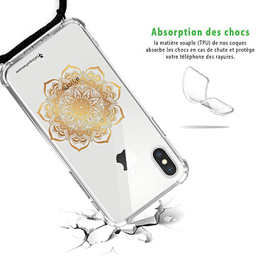 Avis LaCoqueFrançaise Coque cordon iPhone X/Xs noir Dessin Mandala Or