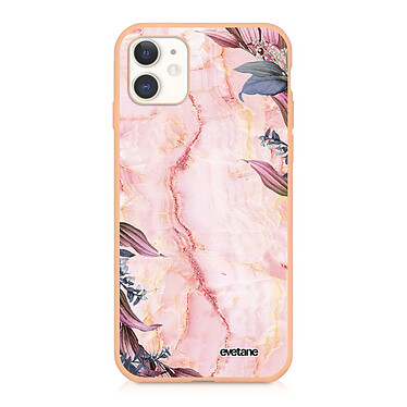 Evetane Coque iPhone 11 Silicone Liquide Douce rose pâle Marbre Fleurs