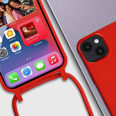 Avizar Coque Cordon pour iPhone 14 Semi-rigide Lanière Tour du Cou 80cm  rouge pas cher