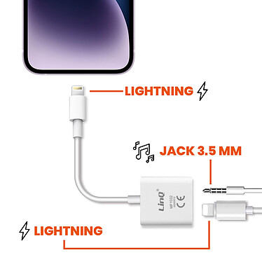 Avis LinQ Adaptateur 2 en 1 Lightning vers Jack 3.5mm Audio + Lightning Charge  Blanc
