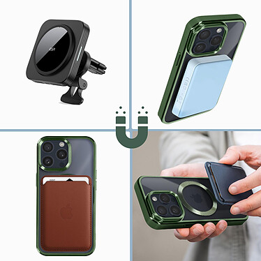 Avis Avizar Coque MagSafe pour iPhone 15 Pro Max Silicone Protection Caméra  Contour Chromé Vert