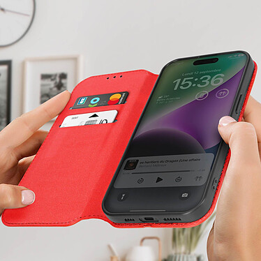 Avis Avizar Étui pour iPhone 15 Pro Max Porte-carte Support Vidéo Clapet Magnétique  Rouge