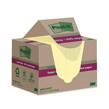 POST-IT Super Sticky Recycling Notes, 12x70 feuilles, 76 x 76 mm, jaune