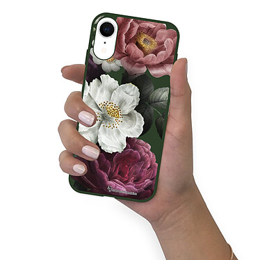 LaCoqueFrançaise Coque iPhone Xr Silicone Liquide Douce vert kaki Fleurs roses pas cher