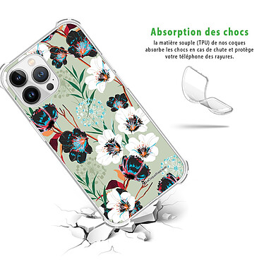 Avis LaCoqueFrançaise Coque iPhone 13 Pro Max Silicone antichocs Solides coins renforcés  transparente Motif Fleurs vert d'eau
