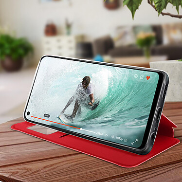 Avis Avizar Housse Huawei P40 Lite E Fenêtre d'Affichage Porte-carte Support Vidéo rouge