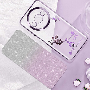 Avis Avizar Coque Fleurs Pailletées pour Xiaomi Redmi A3 Silicone Bague Support Violet Clair