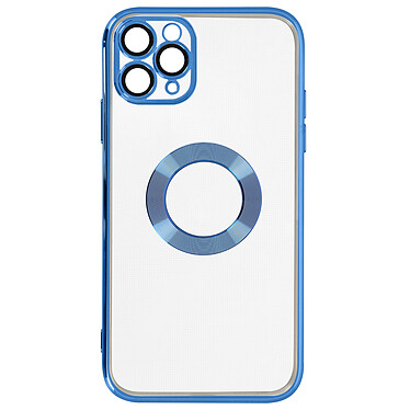 Avizar Coque iPhone 11 Pro Max Silicone Bloc Caméra Couvert Transparent Contour Bleu Chromé