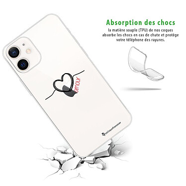 Avis LaCoqueFrançaise Coque iPhone 12 mini 360 intégrale transparente Motif Coeur Noir Amour Tendance