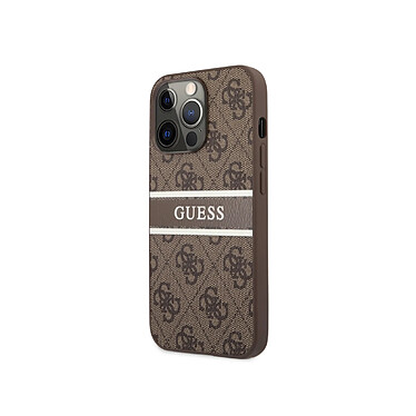 Guess Coque pour Apple iPhone 13 Pro PU 4G Stripe Marron