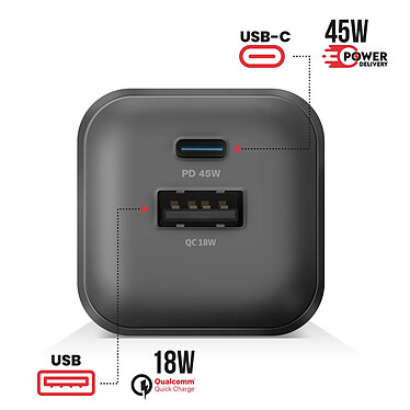 Avis Swissten Chargeur Secteur USB C GaN 45W + USB 18W Charge Rapide Design Compact Noir