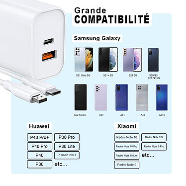 Acheter Evetane Chargeur Samsung Galaxy A21S ultra rapide Double Port 20 W fourni avec Cable USB-C