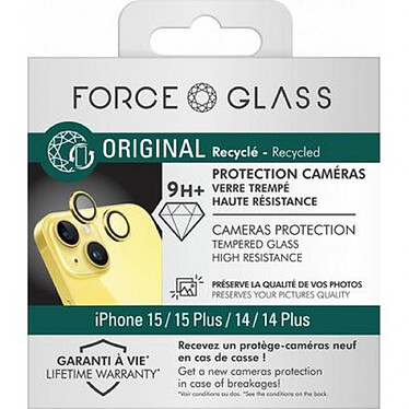 Force Glass Protecteur de caméra pour iPhone 15/15 Plus/14/14 Plus Original Ultra-résistant Dorée pas cher