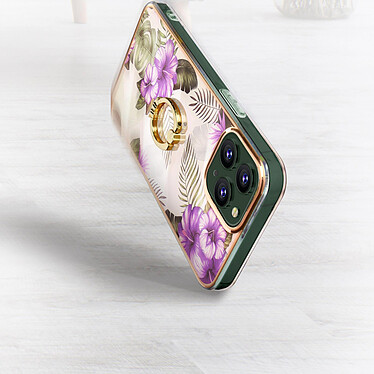 Acheter Avizar Coque iPhone 11 Pro Bi-matière avec Bague de Maintien Motif Fleurs Violet