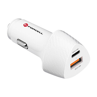 Forcell Chargeur Voiture USB + USB-C Puissance 38W Power Delivery 3.0 Quick Charge 3.0  blanc Carbone