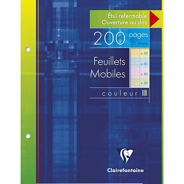 CLAIREFONTAINE Etui de 100 Feuillets mobiles couleur Format 17x22 cm 200p (25x4 coul.assorties) séyès