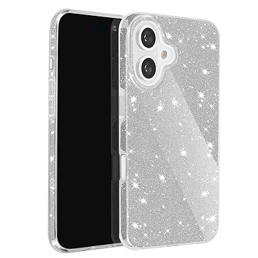 Avizar Coque Paillette pour iPhone 16 Plus Hybride Design Glamour Argent