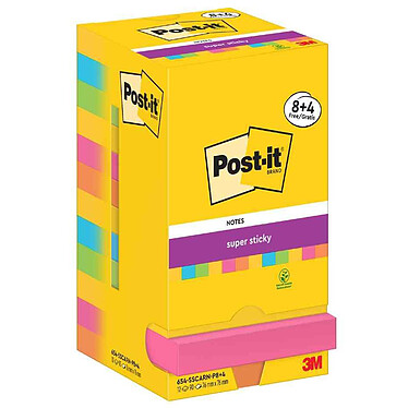 POST-IT Bloc-note adhésif Super Sticky Notes, 76 x 76 mm Jaune, bleu, jaune citron, rose
