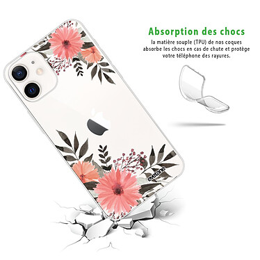Avis Evetane Coque iPhone 12 mini silicone transparente Motif Fleurs roses ultra resistant
