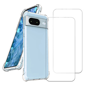 Acheter Evetane Coque Google Pixel 8 Antichoc coins renforces Silicone + 2 Vitres en verre trempe Protection ecran