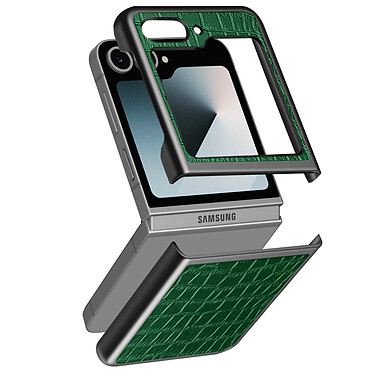 Avizar Coque pour Samsung Galaxy Z Flip 6 Anti-traces Série Crocs Wild Vert