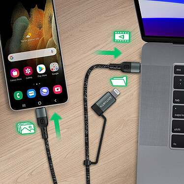 Avis 4smarts Câble 2 en 1 Lightning + USB-C Transfert Charge 1.5m  ComboCord CL Noir
