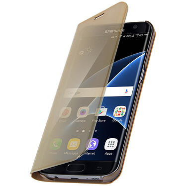 Avizar Etui Galaxy S7 Edge Housse Clapet Flip Cover Miroir Or - Fonction Stand